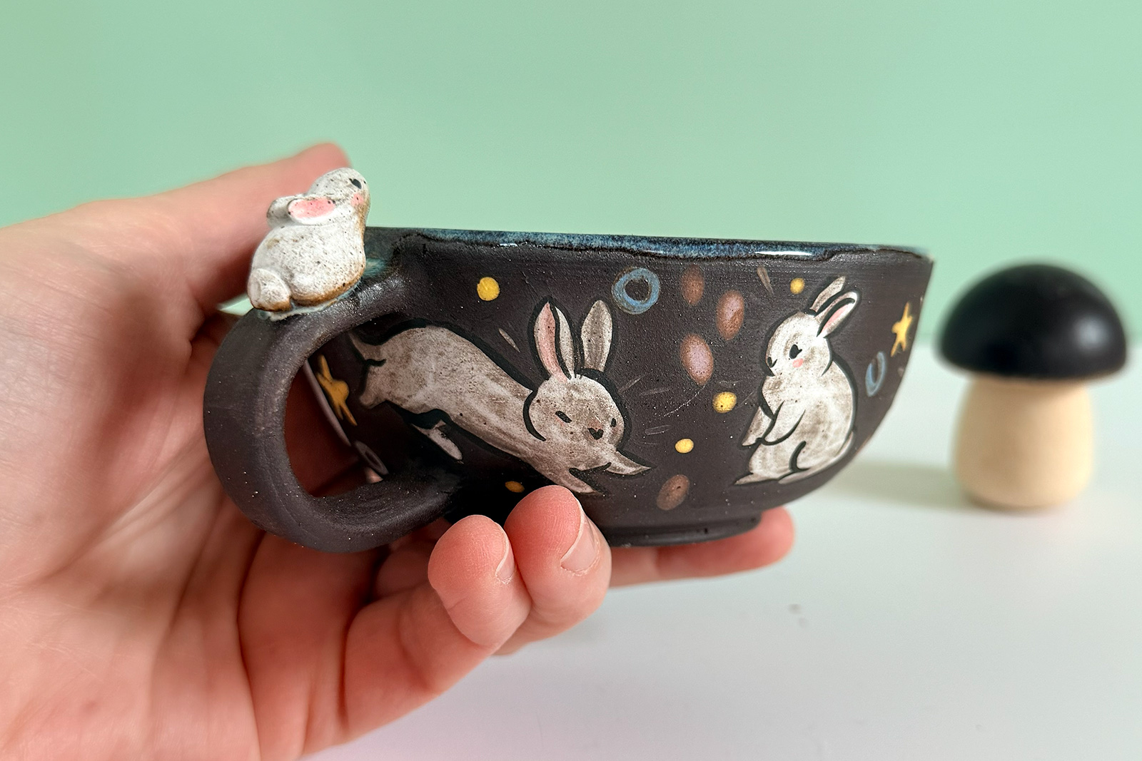 Ceramic Tea Cup - Sculpted Bunny