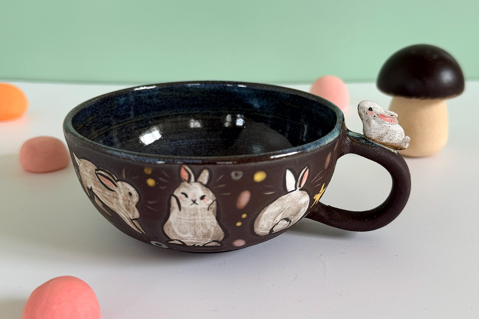 Ceramic Tea Cup - Sculpted Bunny