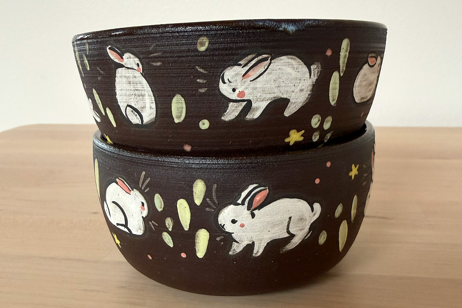 Alternative view of Small Dish - White Bunnies