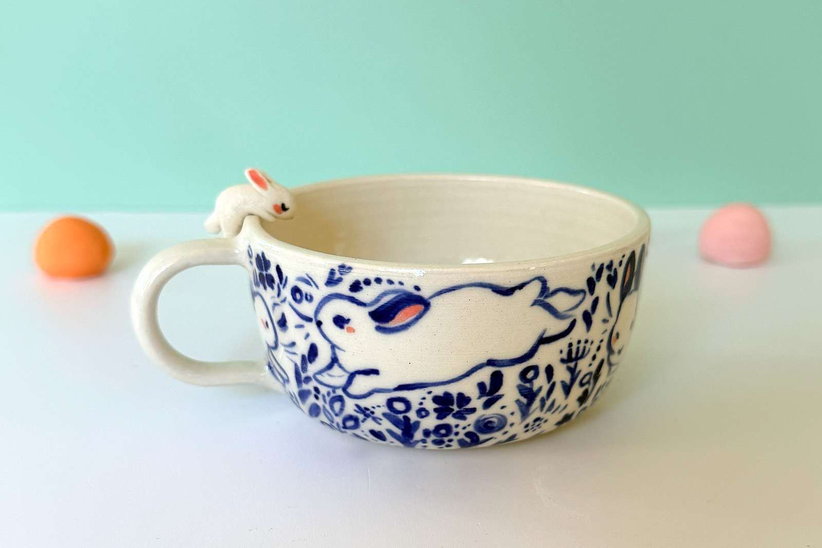 Ceramic Tea Cup - Sculpted Bunny White