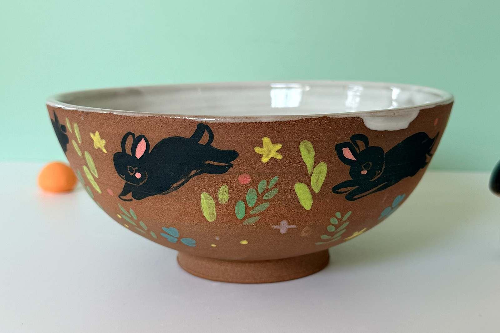 Alternative view of Bowl - Red Stoneware - Black Bunnies
