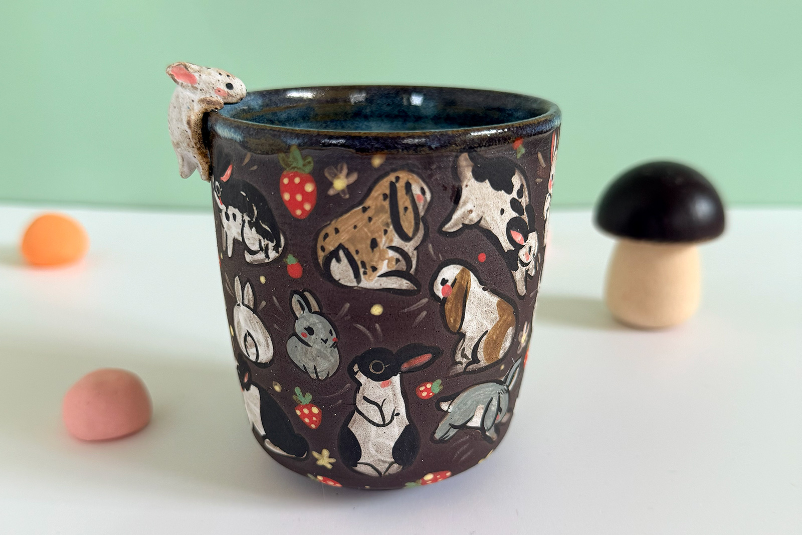 Small Cup - Sculpted - Strawberry Bunnies