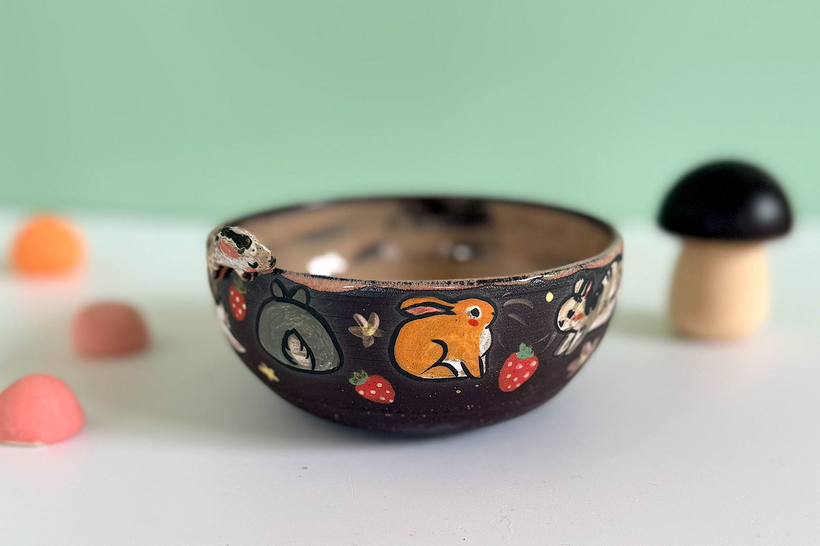 Small Dish - Sculpted - Strawberry Bunnies