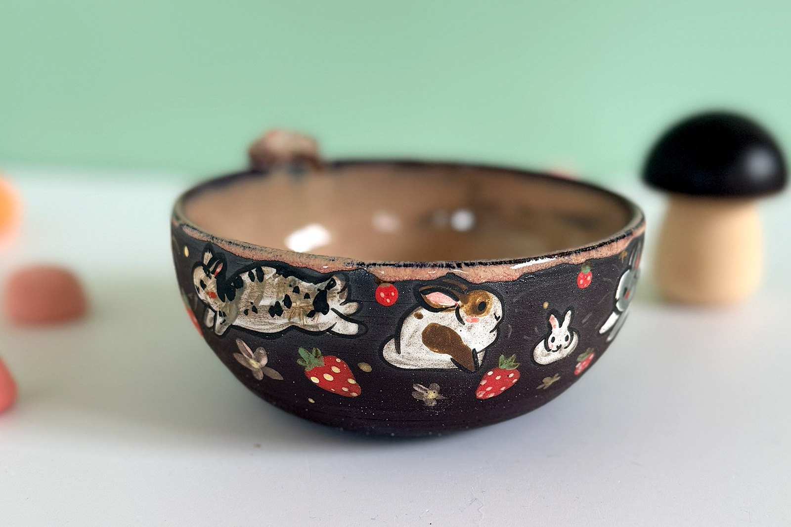 Small Dish - Sculpted - Strawberry Bunnies - Image 13