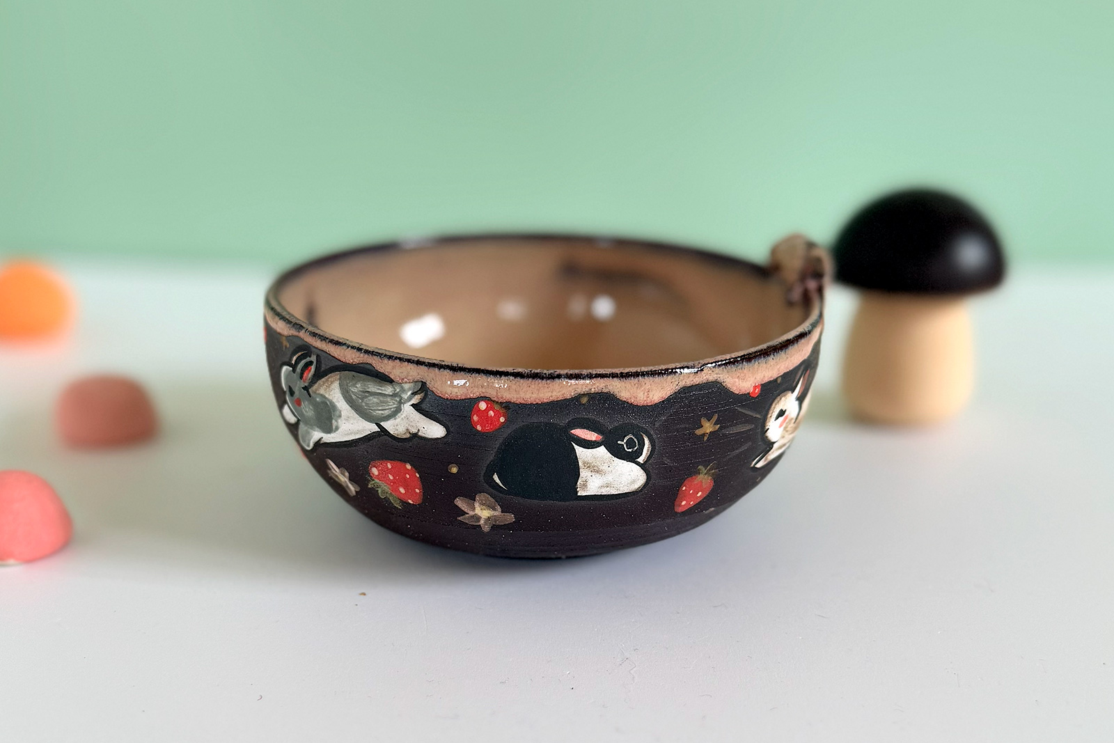 Small Dish - Sculpted - Strawberry Bunnies - Image 12