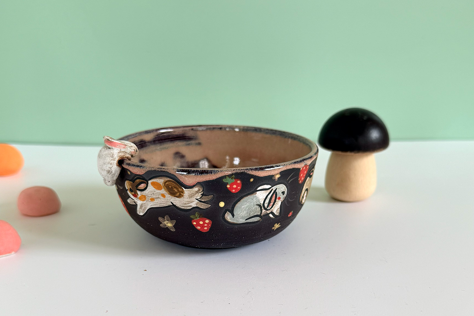 Small Dish - Sculpted - Strawberry Bunnies - Image 7