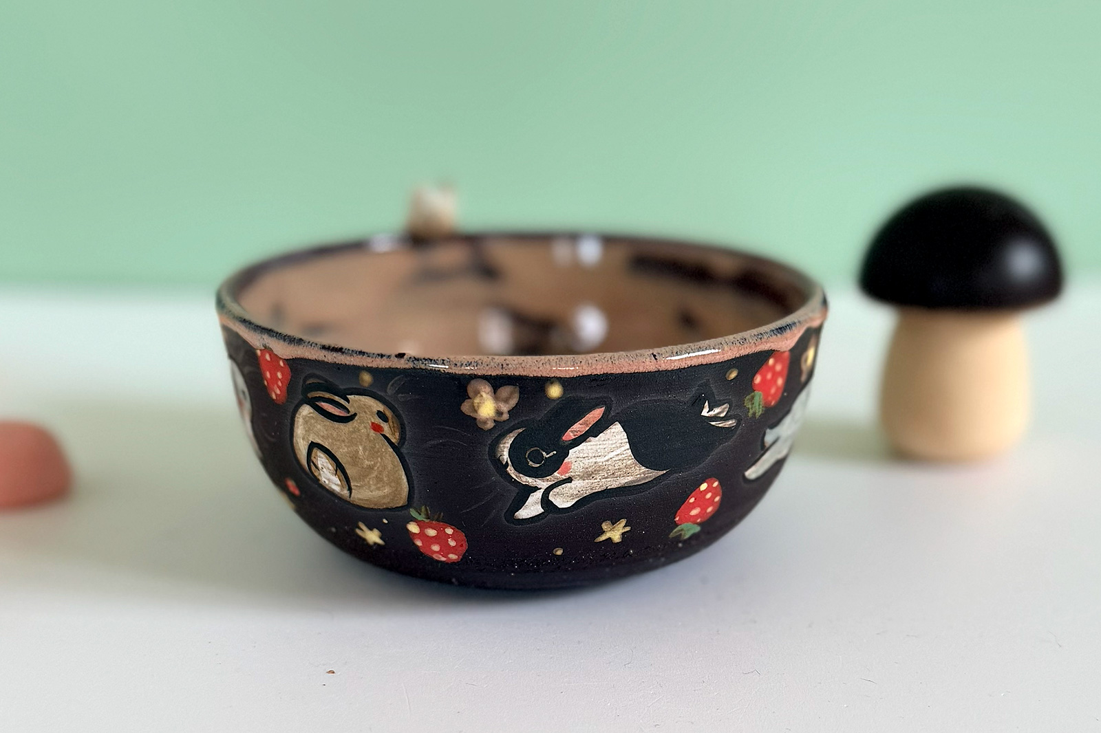 Small Dish - Sculpted - Strawberry Bunnies - Image 6