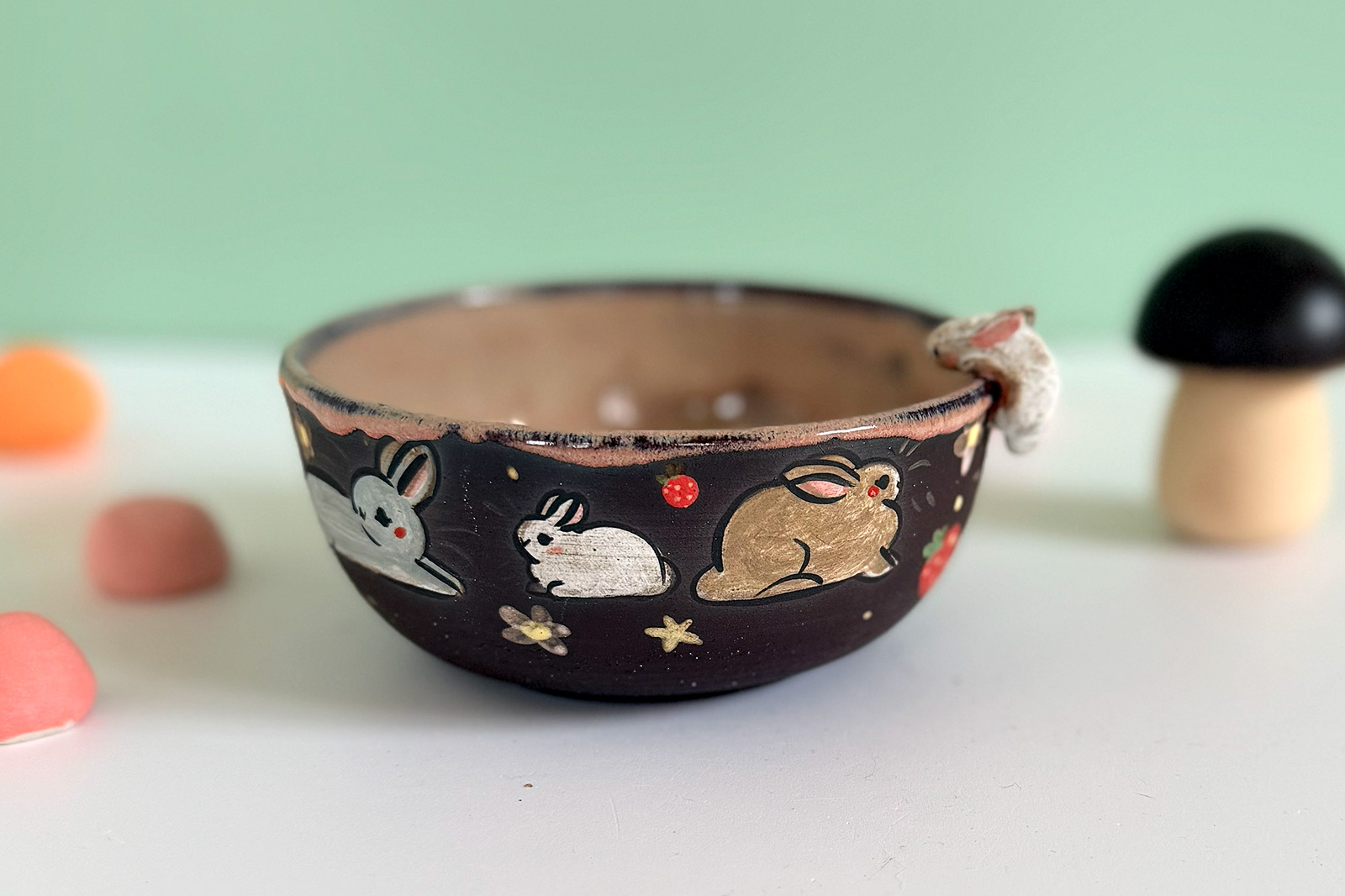 Small Dish - Sculpted - Strawberry Bunnies - Image 5