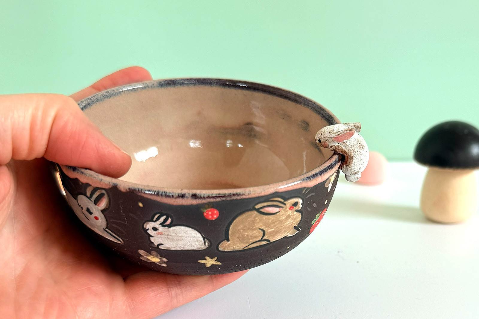 Small Dish - Sculpted - Strawberry Bunnies - Image 3