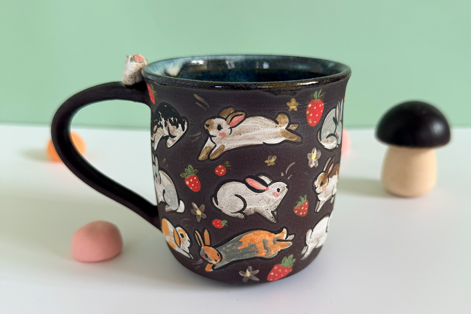 Small Mug - Sculpted - Strawberry Bunnies