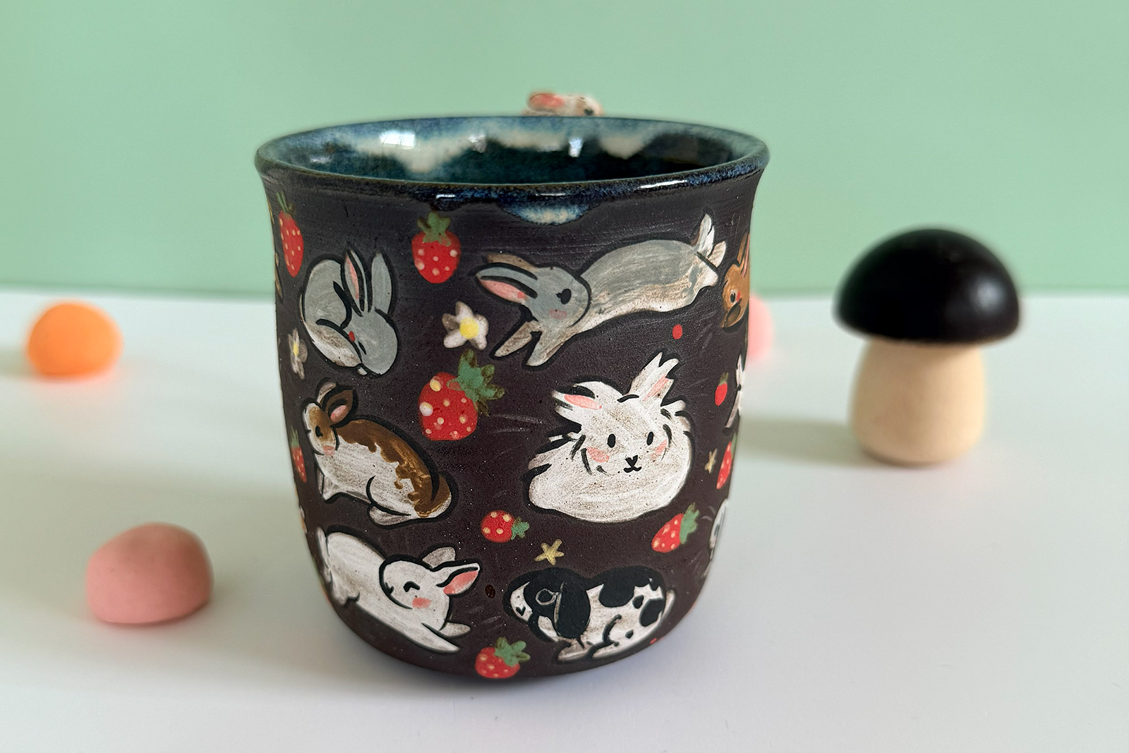 Alternative view of Small Mug - Sculpted - Strawberry Bunnies