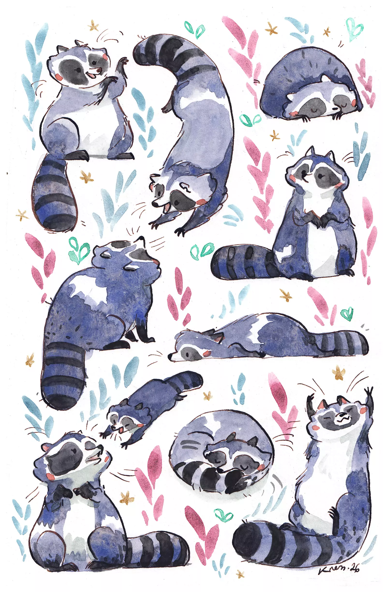 Original Painting - 10 Silly Raccoons - Image 2