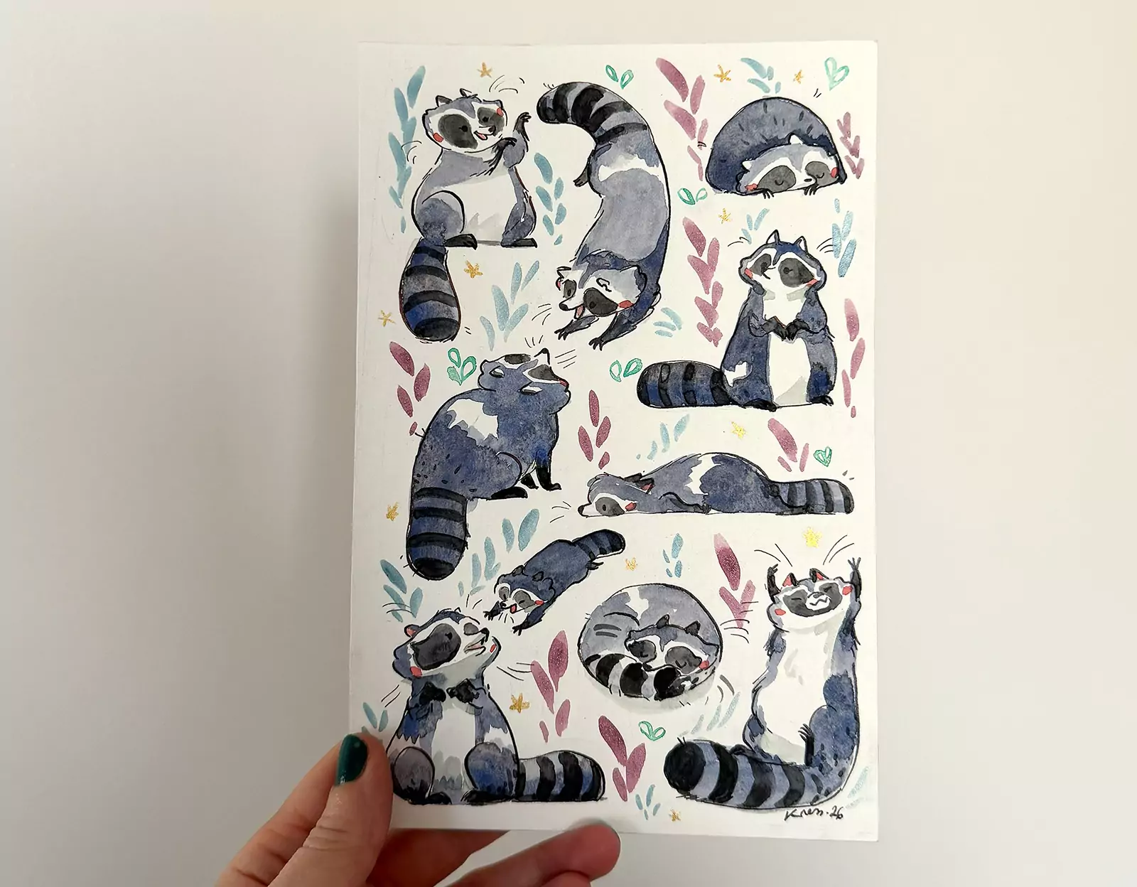 Original Painting - 10 Silly Raccoons