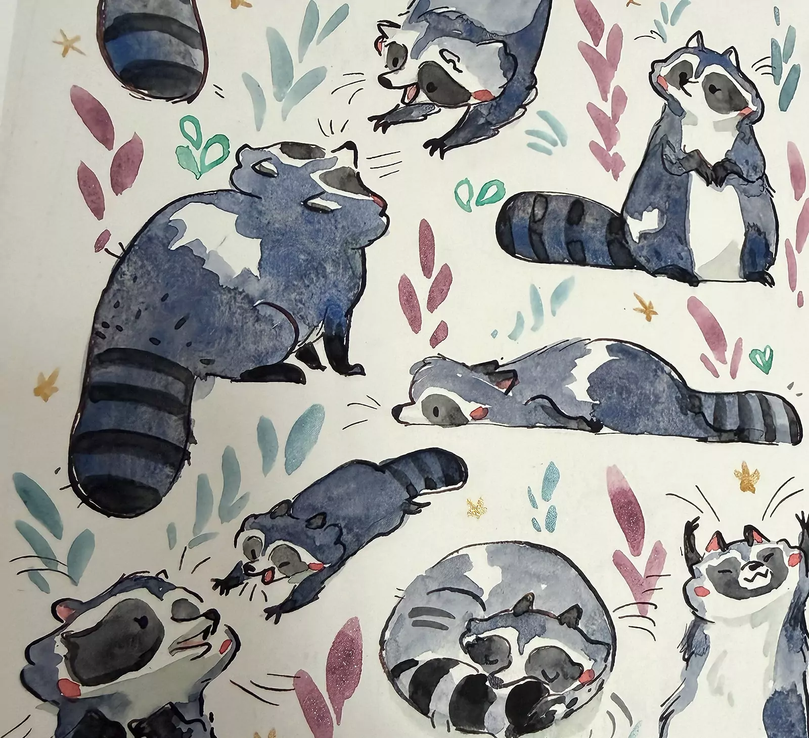 Original Painting - 10 Silly Raccoons - Image 6