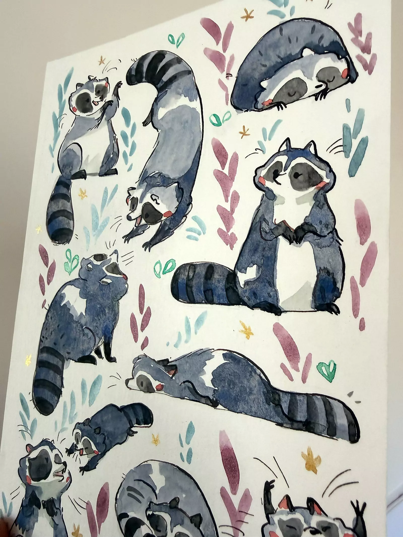 Original Painting - 10 Silly Raccoons - Image 5