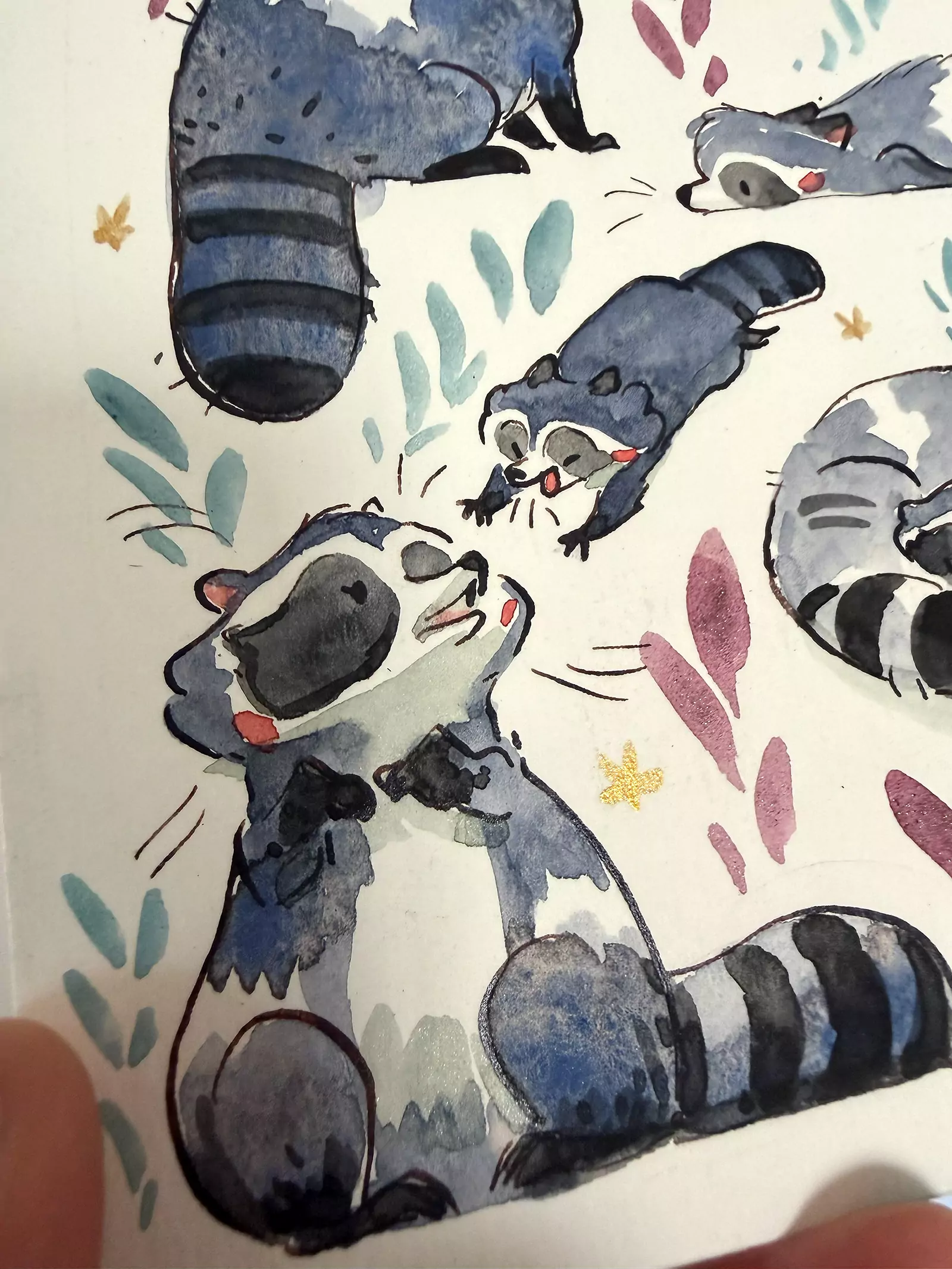 Original Painting - 10 Silly Raccoons - Image 4