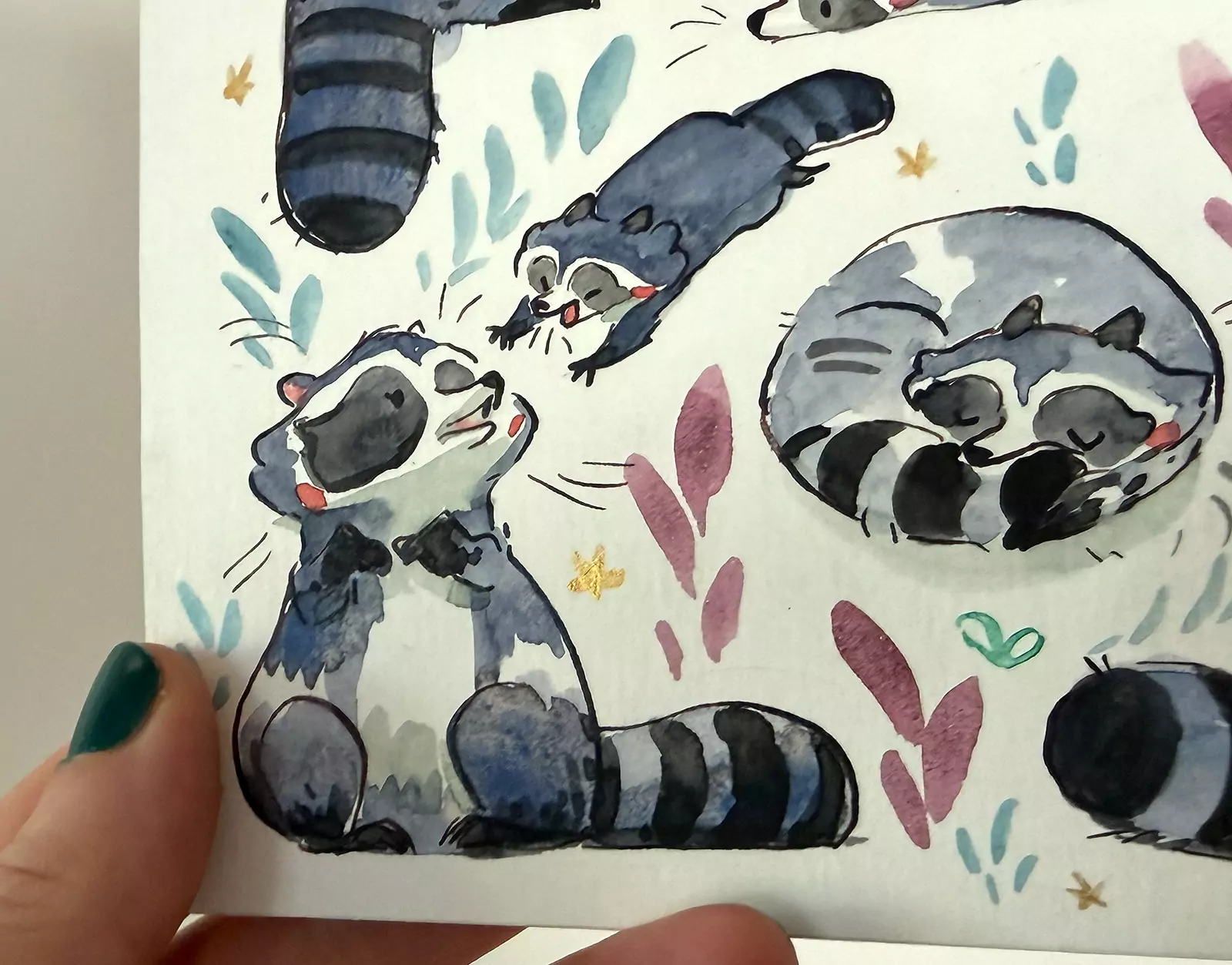 Original Painting - 10 Silly Raccoons - Image 3