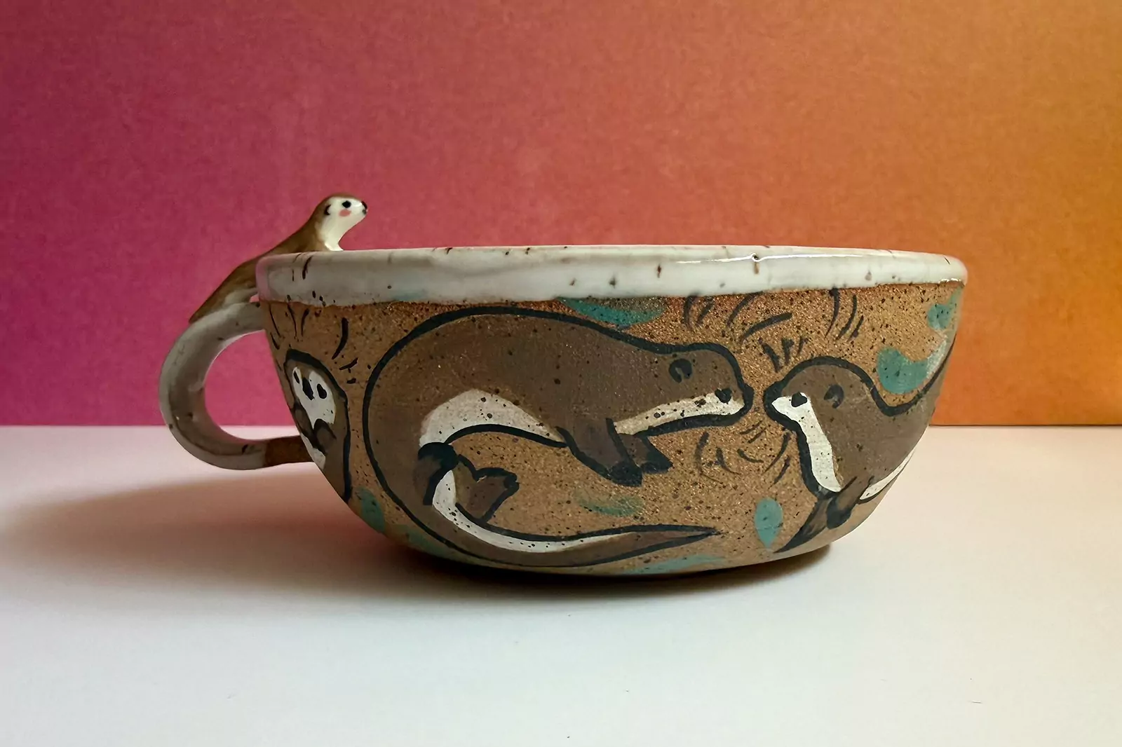 Ceramic Tea Cup - Sculpted Otter